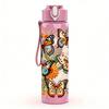 1PC Vintage Butterfly Bouquet 750ml Color Plastic Sports Water Bottle Leakproof Flip Straw Lid Suitable for Sports Office Home Use