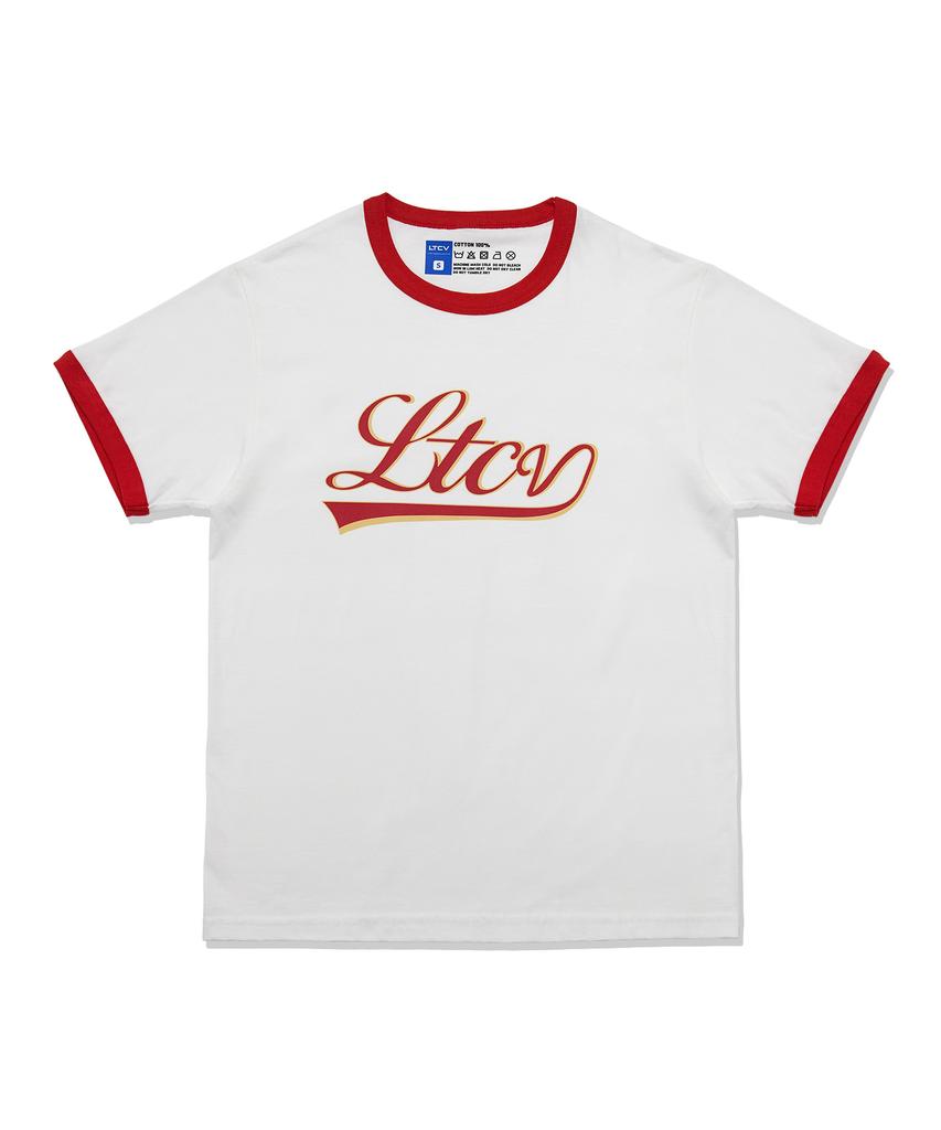 Laipeutaimkollegtibeu Ringer Logo Short Sleeve T-Shirt White Red