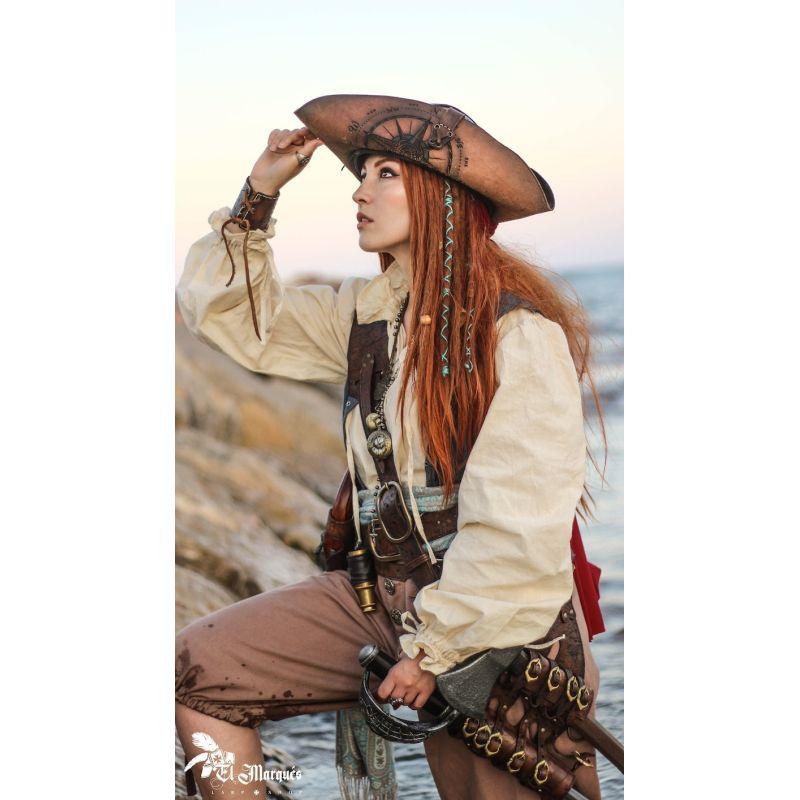 

Пиратская шляпа Пираты Карибского моря Кожаная треуголка Джека Воробья Черная парусная кожаная шляпа для ролевых игр