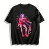 Trendy Cool Purple-Haired Girl Heart Print Top Casual Loose Crew Neck Streetwear T-Shirt for Women Pure Cotton T-shirt