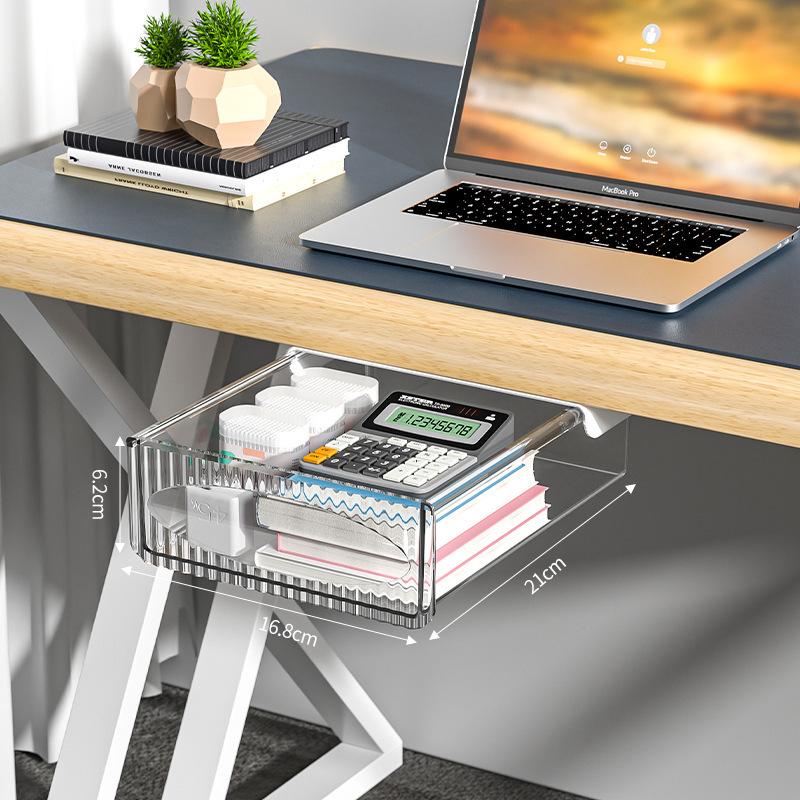 Under Table Hidden Drawer Storage Box with SelfAdhesive Mount Large Capacity Office Desk Organizer for Supplies Files Stationery