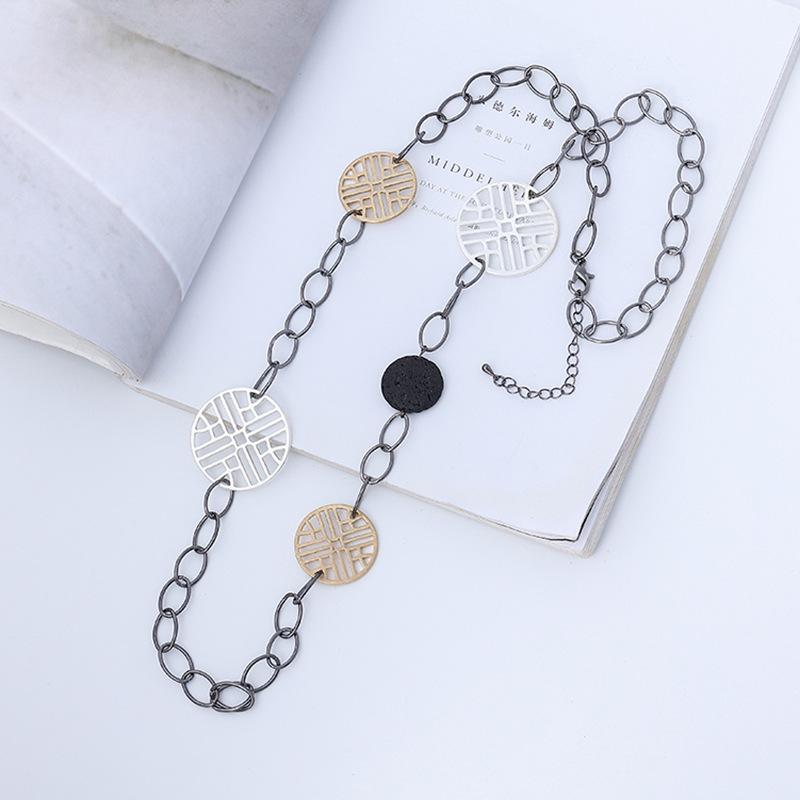 Women S Sweater Chain Fashion Exaggerated Versatile Element Metal Brushed Long Necklace