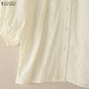 ZANZEA Women Vintage Round Neck Short Sleeves Semi-Sheer Embroidery Blouses