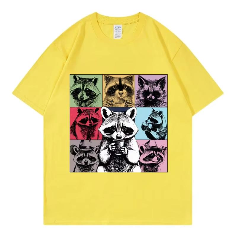 Funny Raccoon Drinking Coffee Meme T Shirt Men Women Clothing Harajuku Y2k Oversized T-shirt Fashion Retro Short Sleeve T-shirts