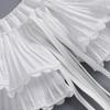 Korean Style Women Double Layer Pleated False Collar Shawl Scalloped Lace Trim White Half Shirt Lace-Up Poncho Capelet