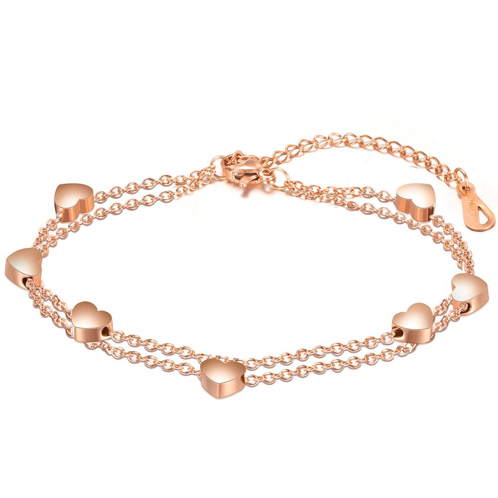 Fashionable, Individual and Trendy Heart-shaped Perforated Stainless Steel and Titanium Steel Bracelet and Anklets