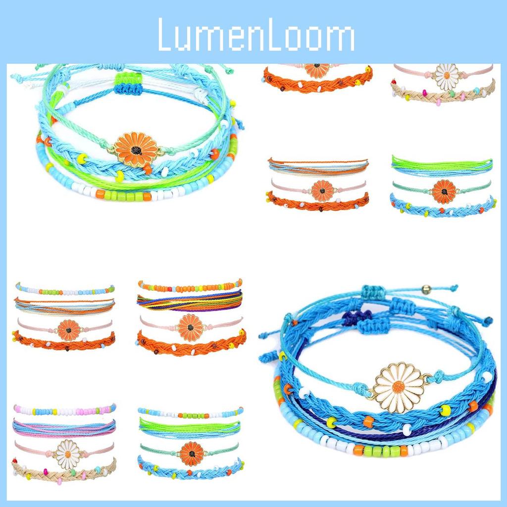 Trendy Handmade Wristband Set With Water-resistant Wax Thread And Alloy Sunflower Beads