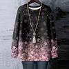 Women's Floral Print Round Neck Long Sleeved T-shirt Sweatshirt Top