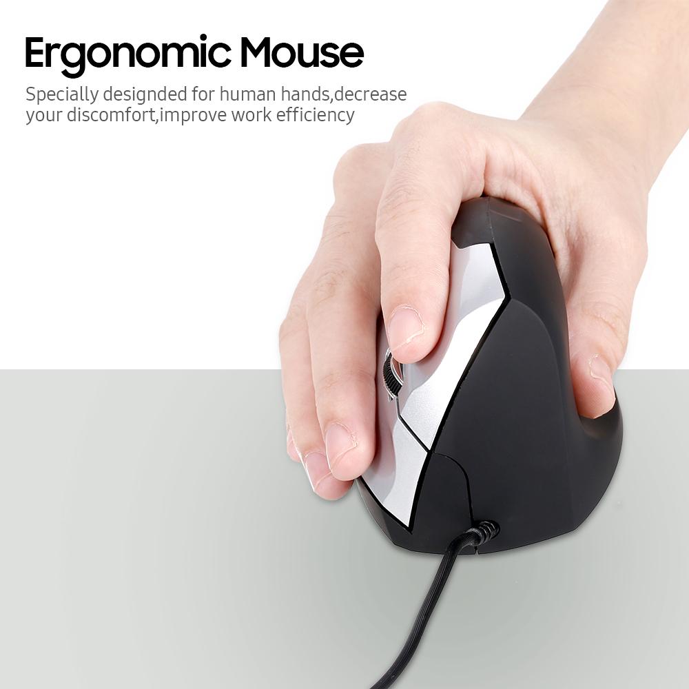 Vertical Wired Mouse Ergonomic Optical 3 Key Gaming Office Mouse for PC  Laptop Black