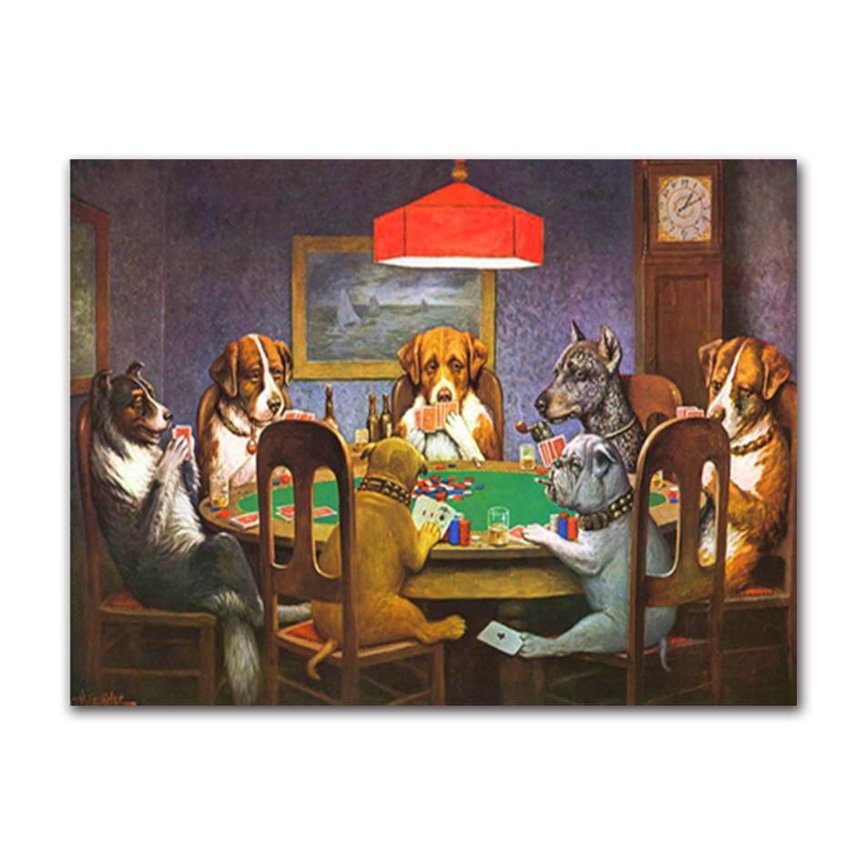 Dogs Playing Poker Funny Art Poster and Prints Wall Art Picture Cool Pet Dog Pug In Casino Canvas Painting Pet Shop Decor