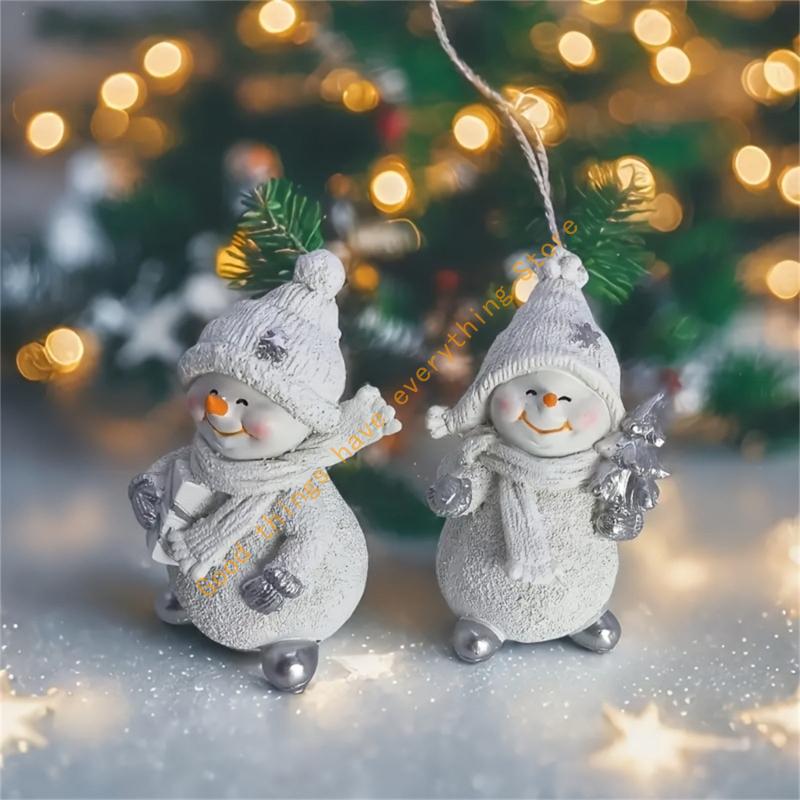 Miniature Snowman Statue Desk Ornament Tiny Resin Snowman Figurine Christmas Tree Decoration For Mantel Tabletop Display 55KF