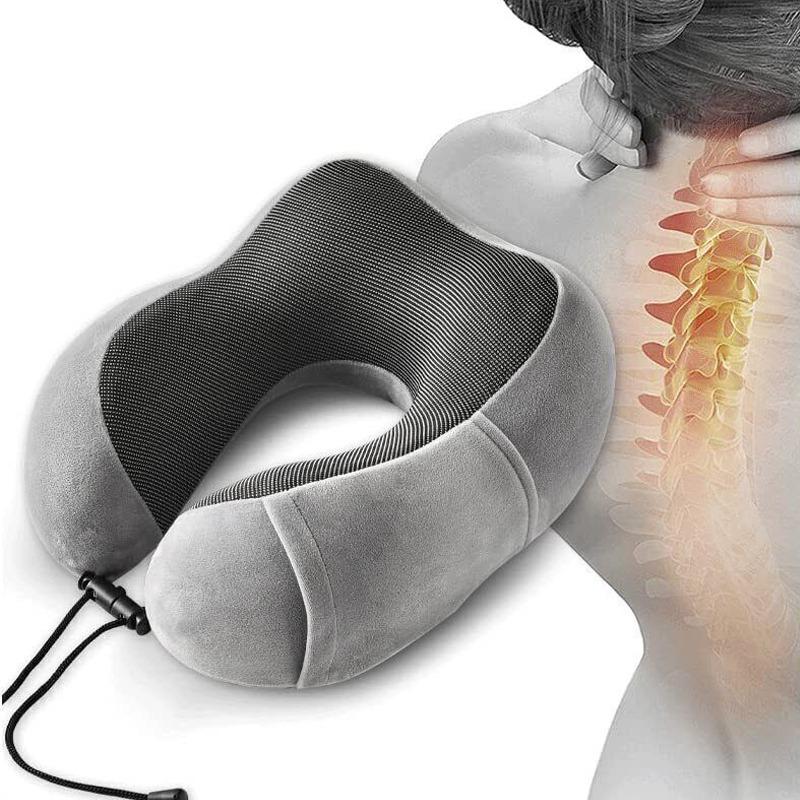 Pernă de călătorie din spumă cu memorie Pernă de sprijin pentru cap pentru gât + geantă de transport dopuri pentru urechi și mască