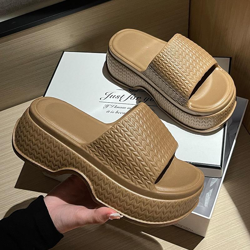 Thick-bottomed cool slippers women's summer outdoor beach non-slip heightening tide versatile one-word outer wear slippers