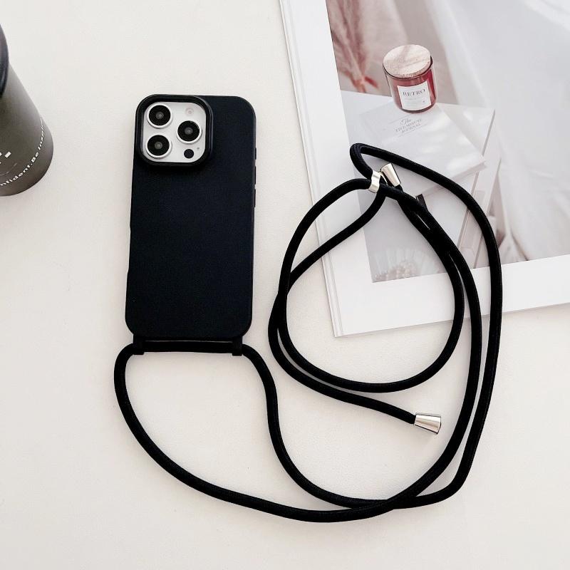 Simple Lanyard Case For iPhone 17 16 Pro Max 11 12 13 14 15 Plus Shockproof Crossbody Cord Strap Soft TPU Back Candy Thin Cover