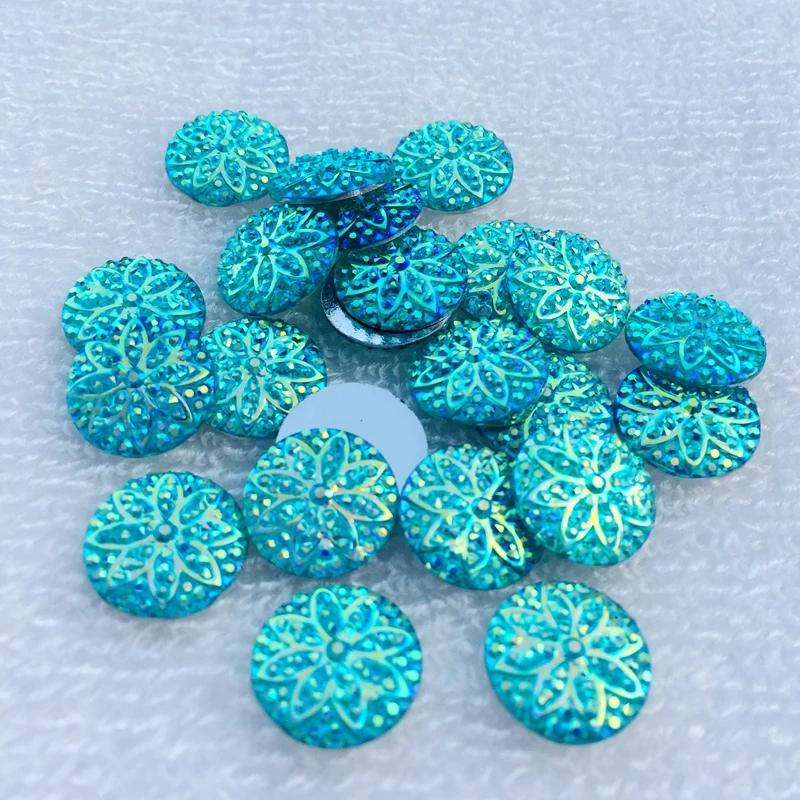 Diy 40pcs 14mm Round Flower Pattern Flat Back Party Decoration Button Lane Stone scrapbook.-A30