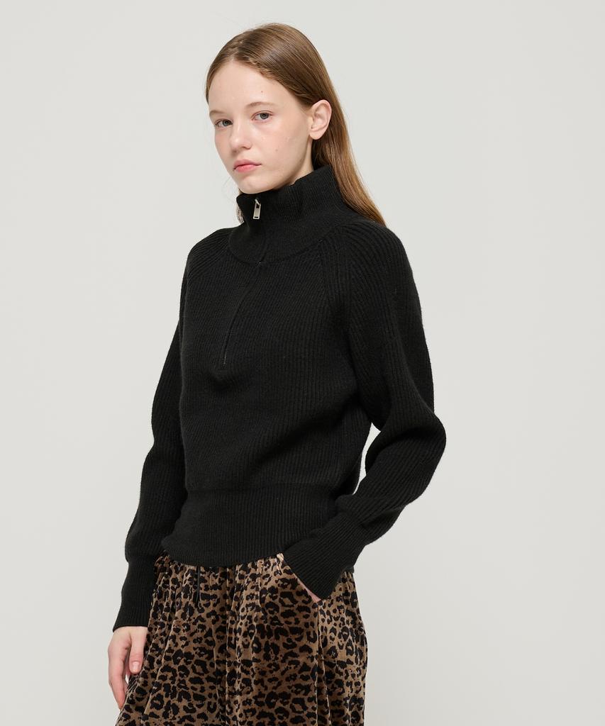 ROIDESROIS Raglan Half-Zip Collar Ribbed Knit (Black)