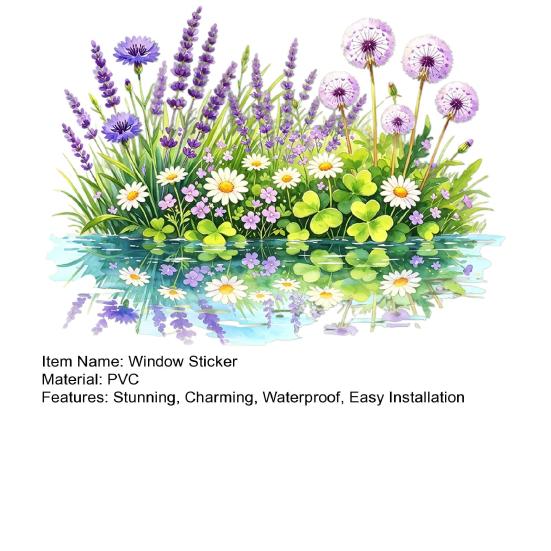Wildflower Window Clings Spring Summer Floral Grass Window Stickers Double-Sided Anti-Collision Glass Door Mirror Decals for Home Bathroom