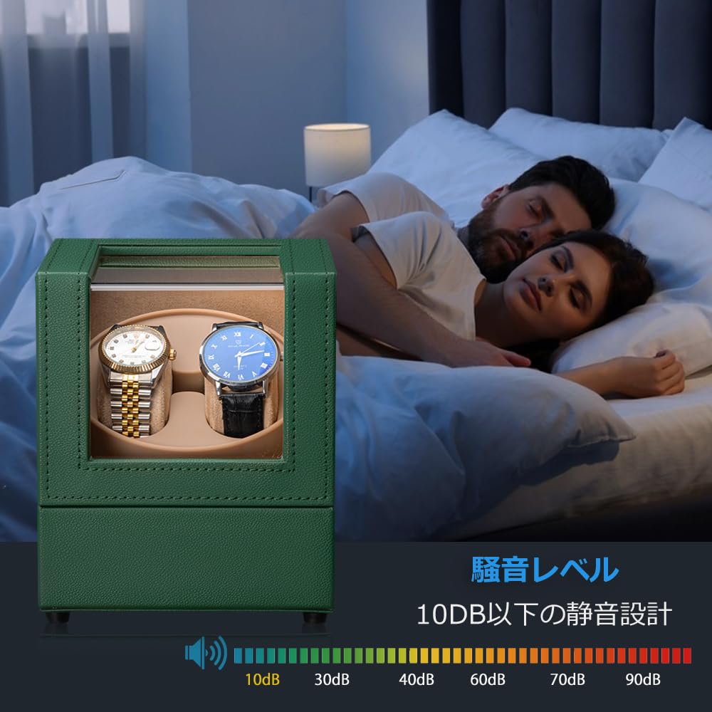 SOUKENGEN Automatic Watch Winder (2-Watch Winder) for Men and Women (09: Green 2+0L)