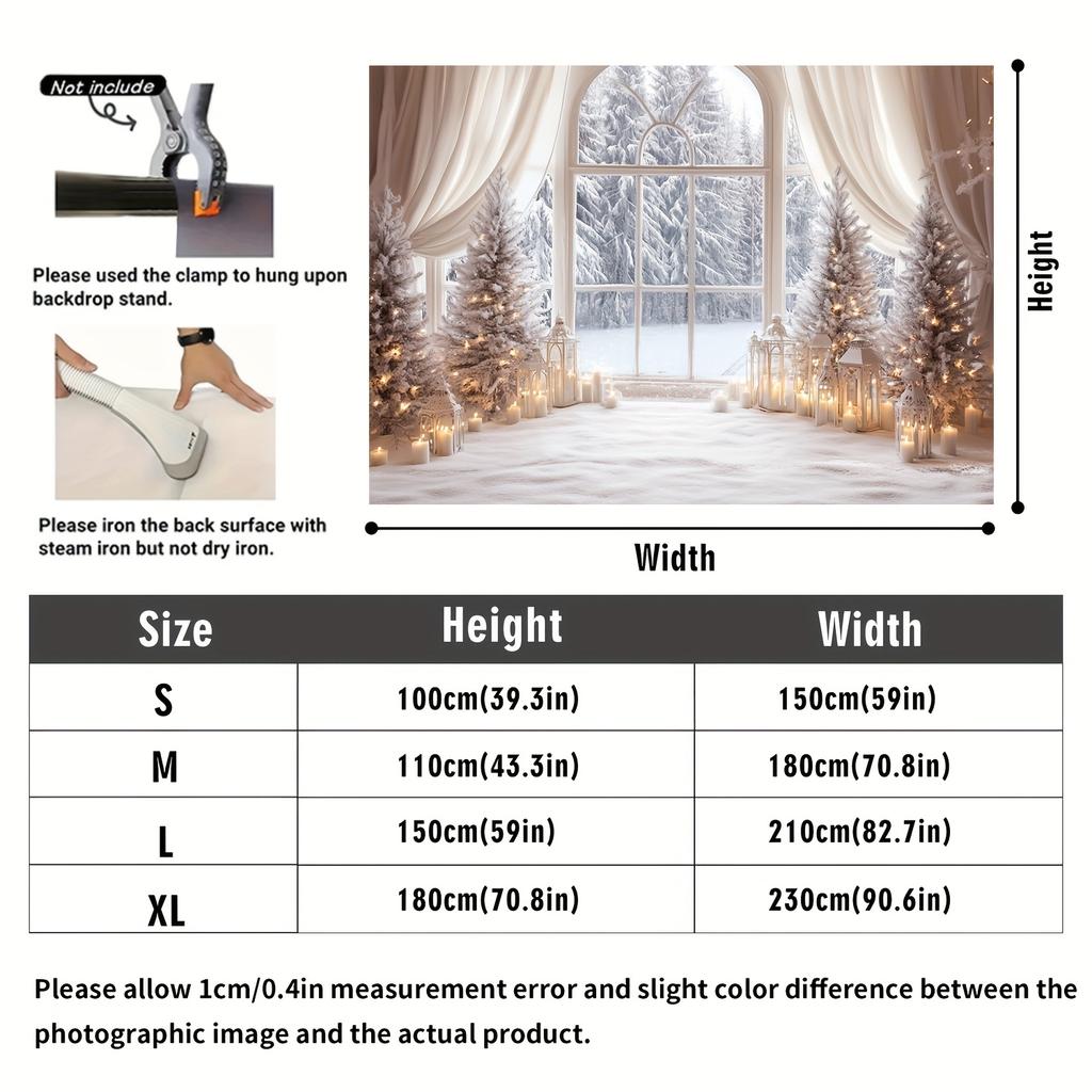 A Christmas Tree and a Polyester Background Cloth with a Snowy Scene Outside the Window Suitable for Living Room Decoration