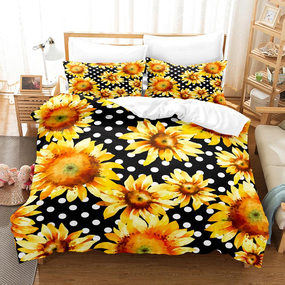 3D Digital Printing Bedding Four-piece Set Three-piece Set Sunflower Bed Sheet Quilt Pillow