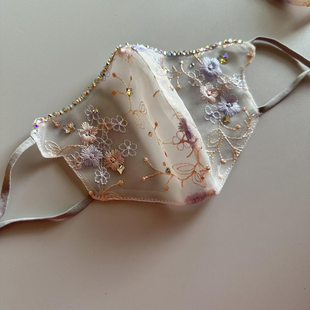 Lace Embroidered Rhinestone Mesh Face Mask - Breathable & Dustproof for Spring/Summer