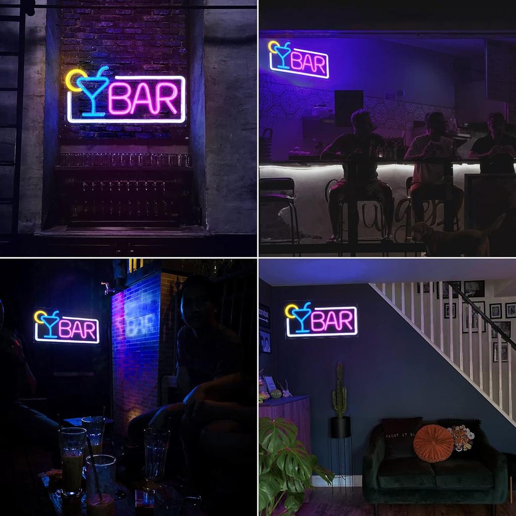 Neon Bar Signs for Home Bar, Neon Signs for Wall Decor Led Neon Light Beer Cocktail USB Powered with Dimmer & Switch, Light Up Neon Wall Signs for