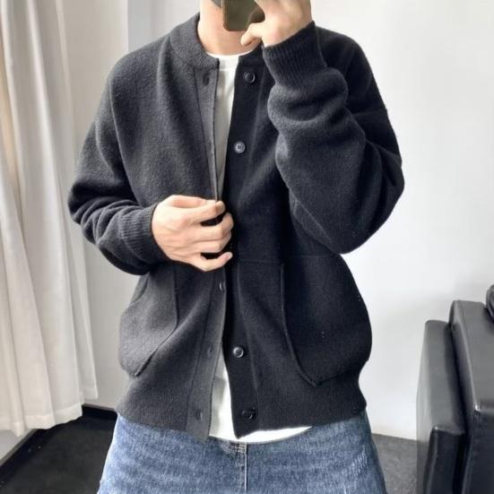 Yousheng Herren Strickwaren Rundhals Langarm Einreiher Einfarbige Strickjacke Strickmantel Locker Tägliche Kleidung Schulpullover Jacke