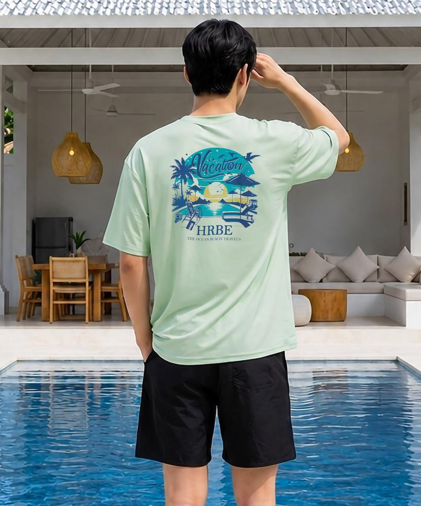 Helingbon [Set] Men'S Rash Guard Set Short Sleeve & Easy Swim Pants Choose 1 Of 3 Ri386 Ac900