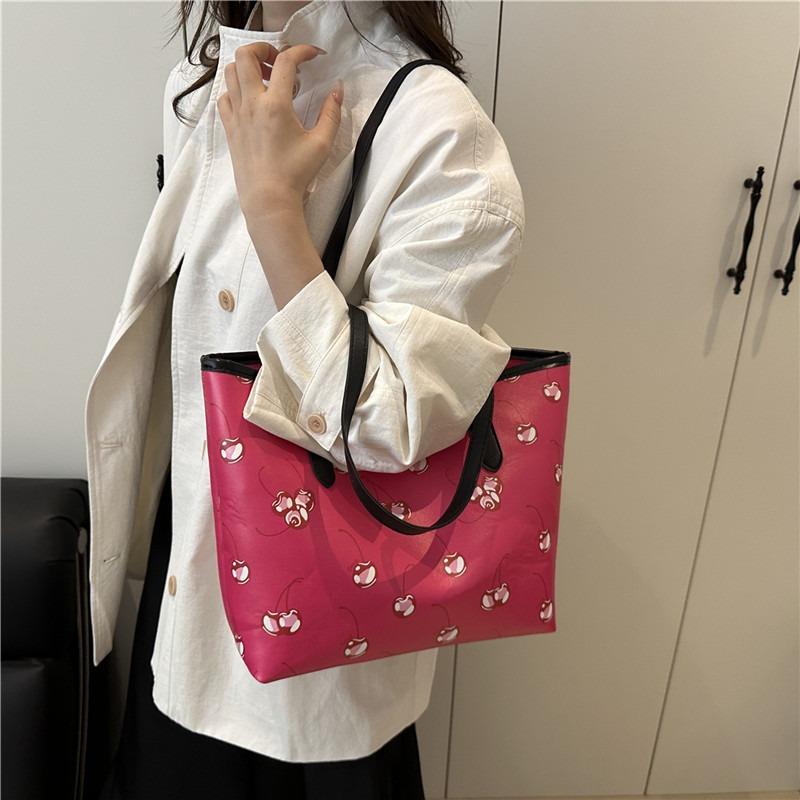 Cherry print tote bag versatile large capacity new commuter fashion high sense messenger shoulder bag handbag