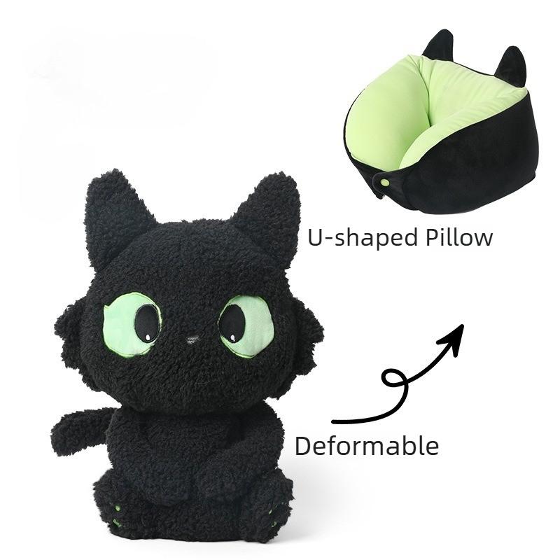 Cartoon Cat Deformable U-Shaped Neck Pillow with PP Cotton Filling for Napping Travel Cervical Neck Support Pillow