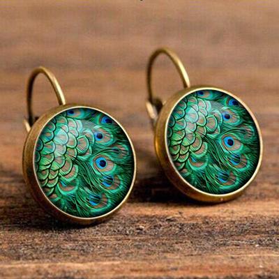 1pair European and American Ear Hook Time Gemstone Feathers Earring Retro Eardrop