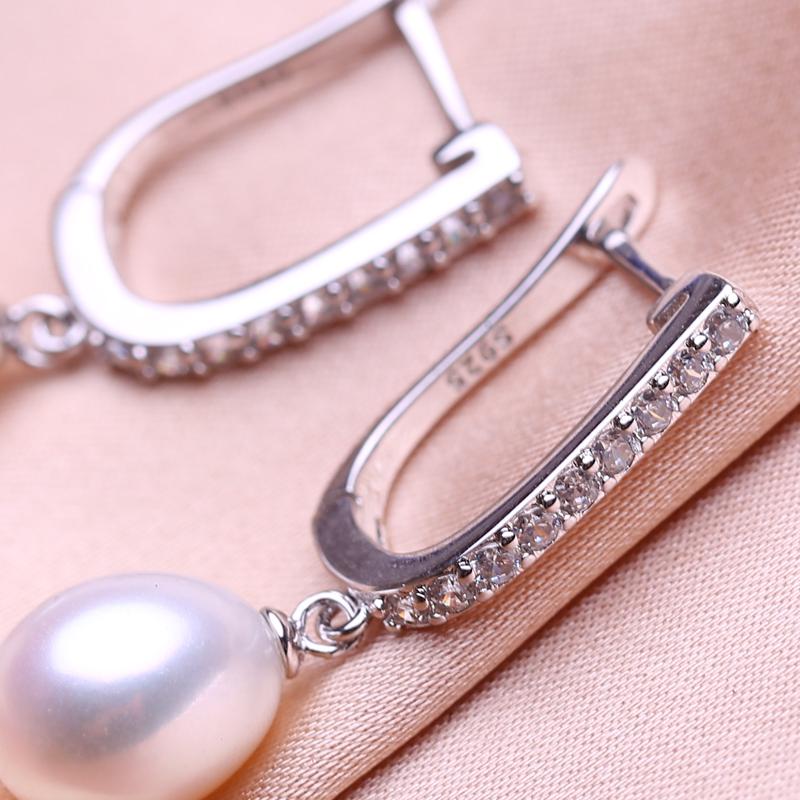 seniko 8-9mm Natural Freshwater Pearl Earrings Fashion Cubic Zirconia Clip Earrings For Women Girl Gift Long Earrings