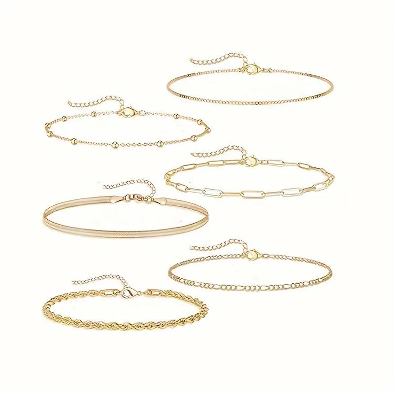 Trendy 6-Piece Women's Anklet Set: European & American Style, Multi-Layer Snake Chain Design