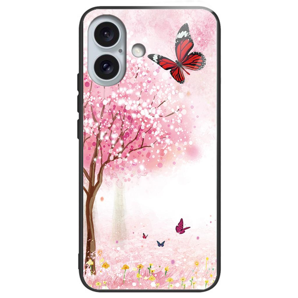 Etui na iPhone 16 Plus z nadrukiem wzoru, wstrząsoodporne, TPU, pokrowiec na telefon, tył ze szkła hartowanego