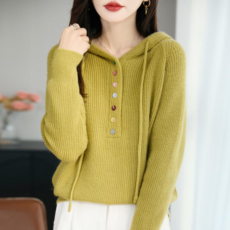 Autumn 2025 Women s Hooded Knit Sweater Plus Size Loose Fit Long Sleeve Top Medium 3146₽