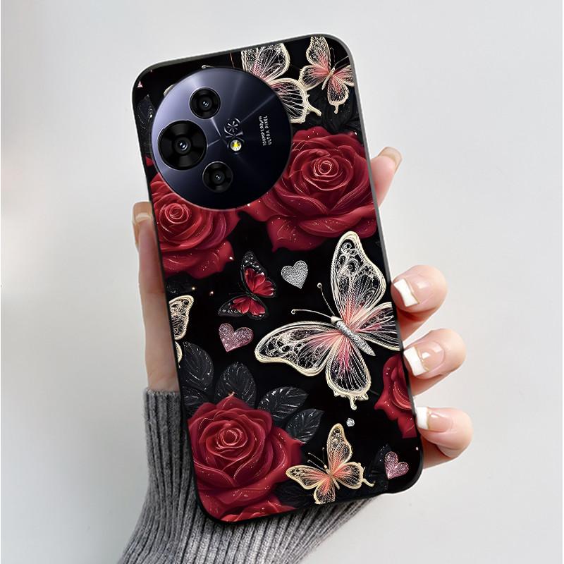 Case For TCL 50 Pro NxtPaper 5G Phone Case Luxury Fashion Butterfly Flower Black Soft TPU Silicone Shockproof Cover Casing Shell