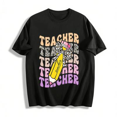 Pünktchen Leopard Lehrer Bleistift Druck Lässiges Lehrer Oberteil Reines Baumwoll T-Shirt