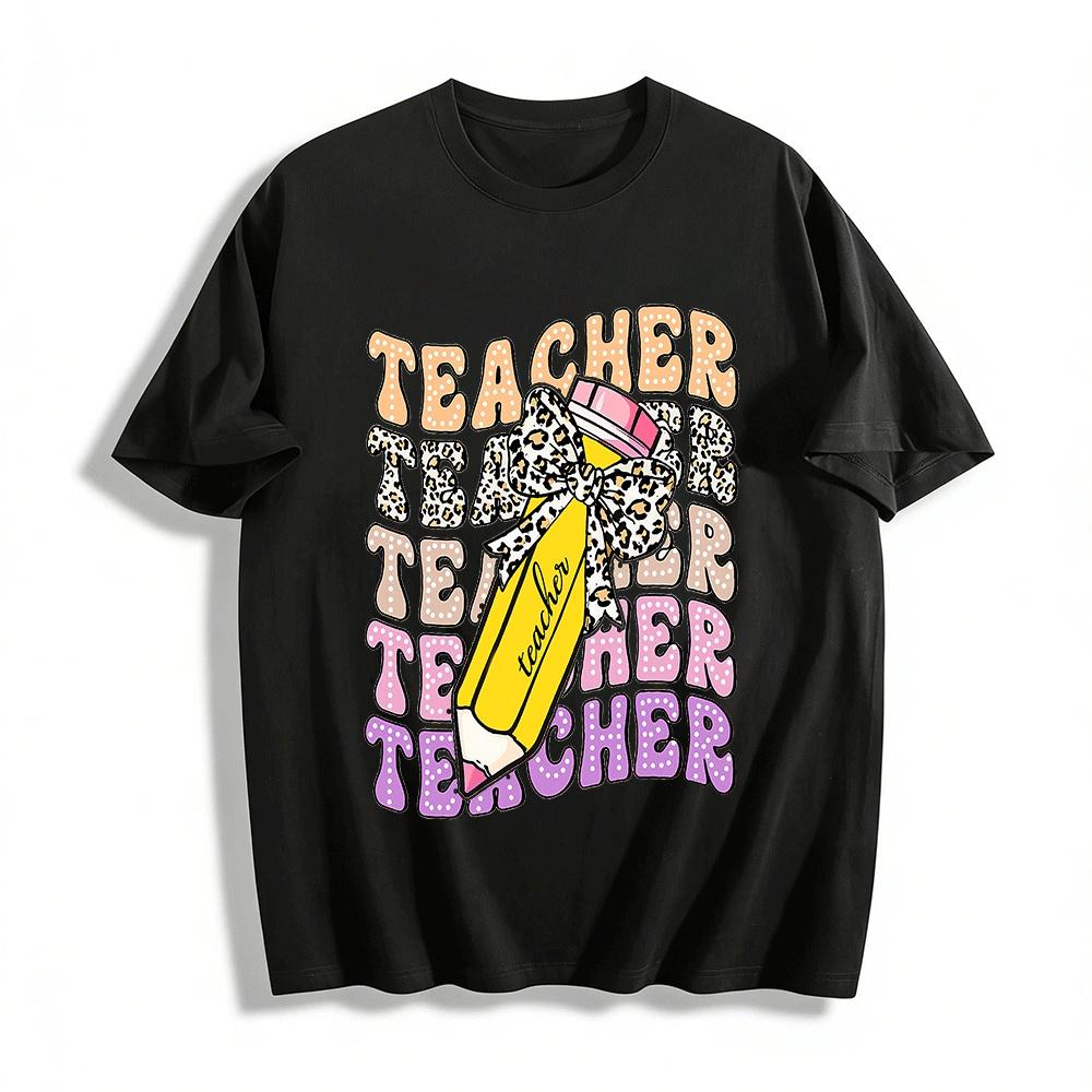 Polka Dot Leopard Teacher Pencil Print Casual Teacher Top Pure cotton T-shirt XXS