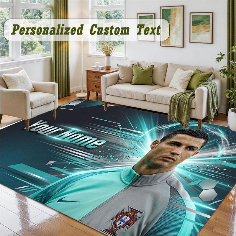 Crystal Velvet Square Rug Custom NameCristiano Ronaldo Pattern Non Slip Home Floor Decor Rug