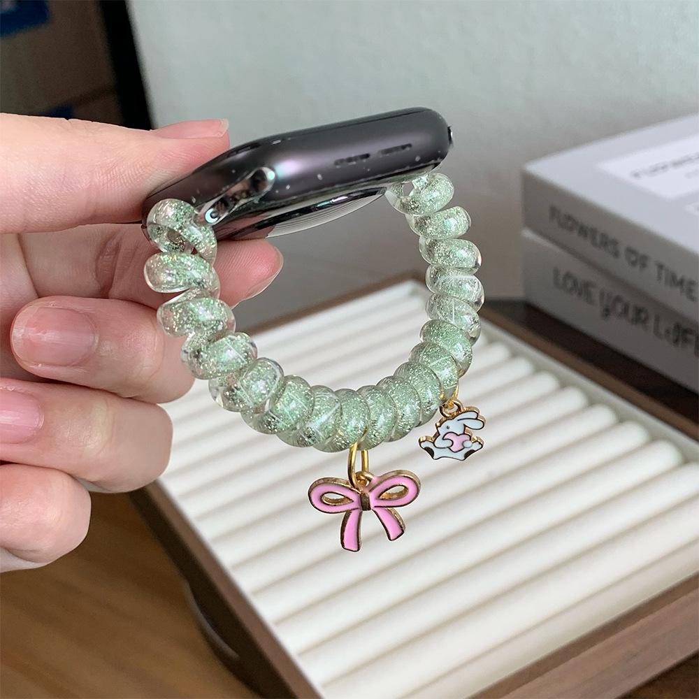 

Блестящая резинка для волос с бантом и ремешок для часов для Apple iWatch10 и шнур для телефона Self-Measure Interface: 20mm мерцание/зелёный