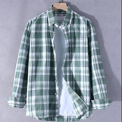 Cotton Linen Long Sleeve Shirts for Men Business Casual Plaid Shirt Male Breathable Summer  With Front Pocket