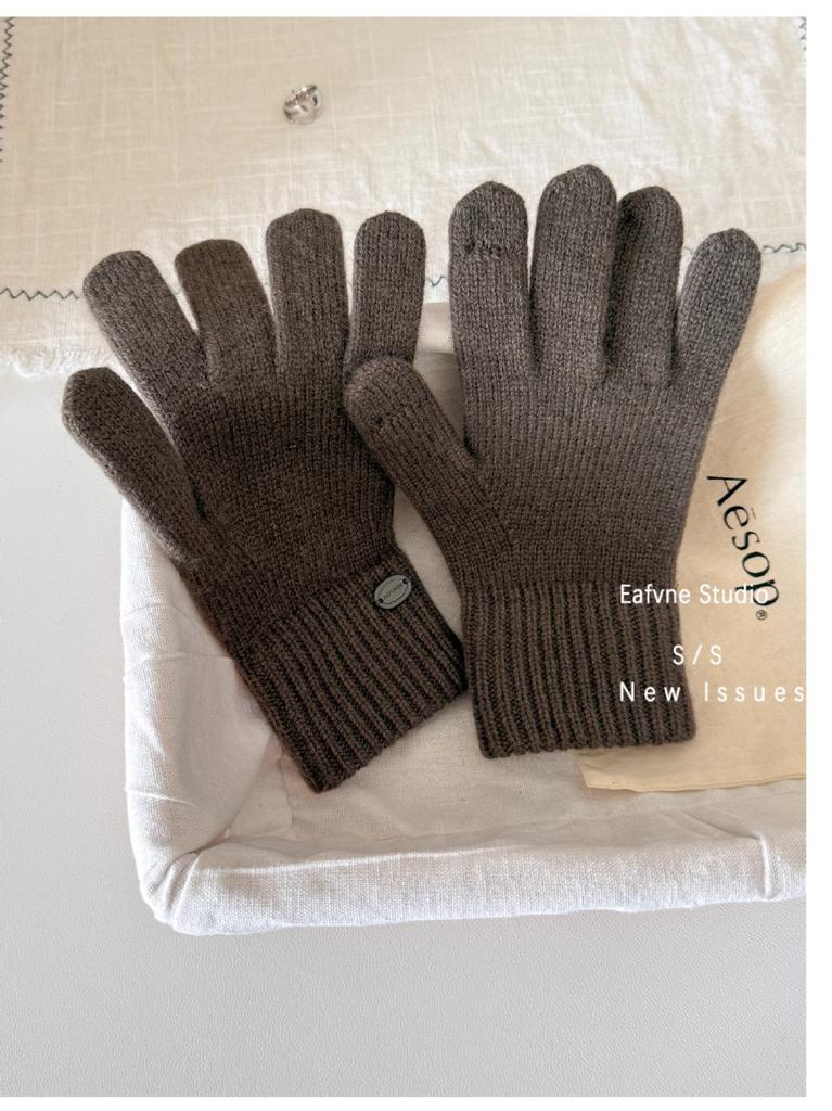 High quality% Australian wool solid color hat scarf gloves three-piece winter warm knitted suit women
