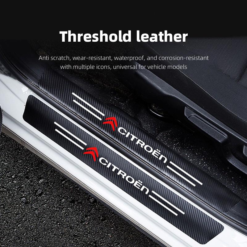 Leather Car Door Sill Protector Carbon Fiber Threshold Stickers For Citroen e-C3 e-C4 X C5X C3 C4 Cactus Picasso C-Crosser C6 C1