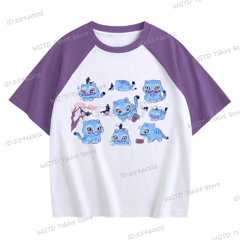 Popular children's clothing, movie prints, fashionable casual tops for young children, girls, boys, clothes, demon hunters, tigers, cartoon T-shirts