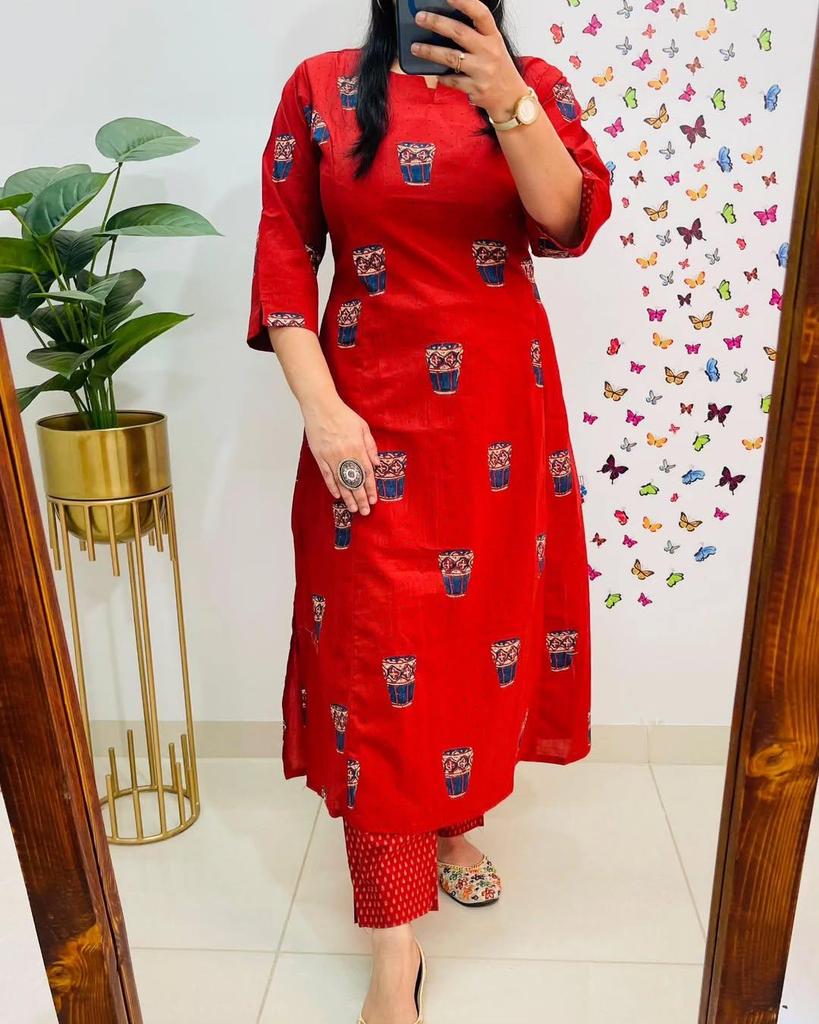 Women Designer Kurta Pant Cord Set Indian Bollywood Top Tunic Pure Cotton Kurti