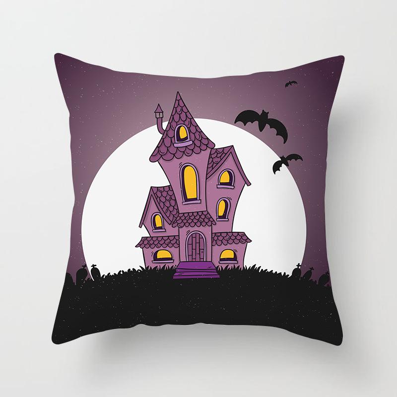 Halloween Pillow with Graffiti Letters Printed Peach Skin Home Cushion Cover Sofa Living Room Cushion Cover