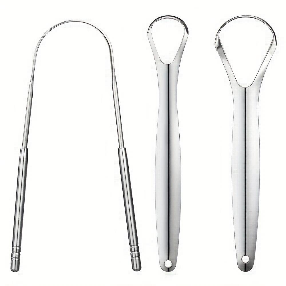 

3pcs Stainless Steel Tongue Scraper U-shaped Metal Fresh Breath Cleaning Coated Tongue Toothbrush Oral Hygiene Care Tools