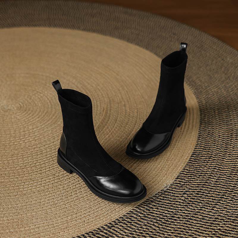 Krazing Po Microfibră Flock Iarnă Vârf Rotund Mărimea 33 Ghete Chelsea Mărimea 43 Fermoar Calitate Înaltă Tocuri Joase Botine