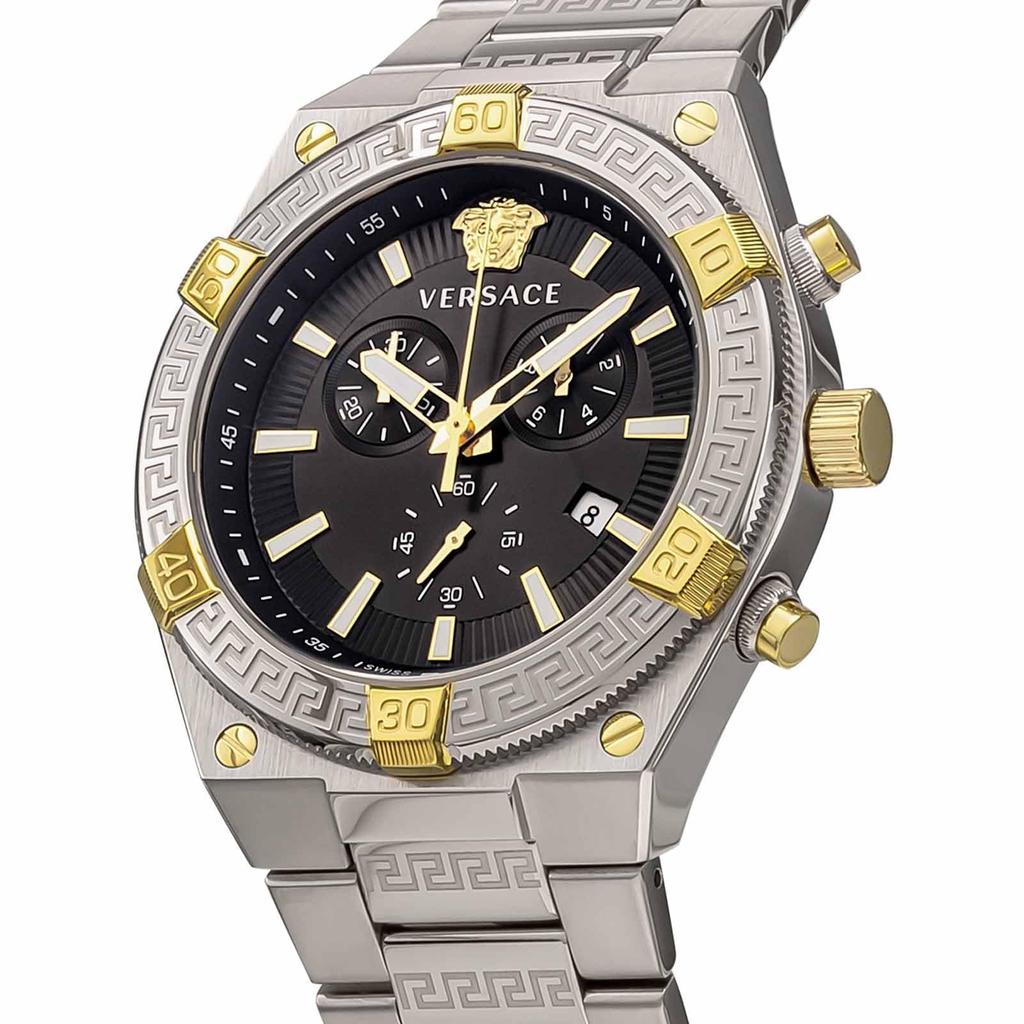 Versace Sporty Greca Watch, 46mm, Men's, Silver, Black Dial, Quartz Movement, Water Resistant, Sapphire Crystal, VESO01123 [Parallel Import]
