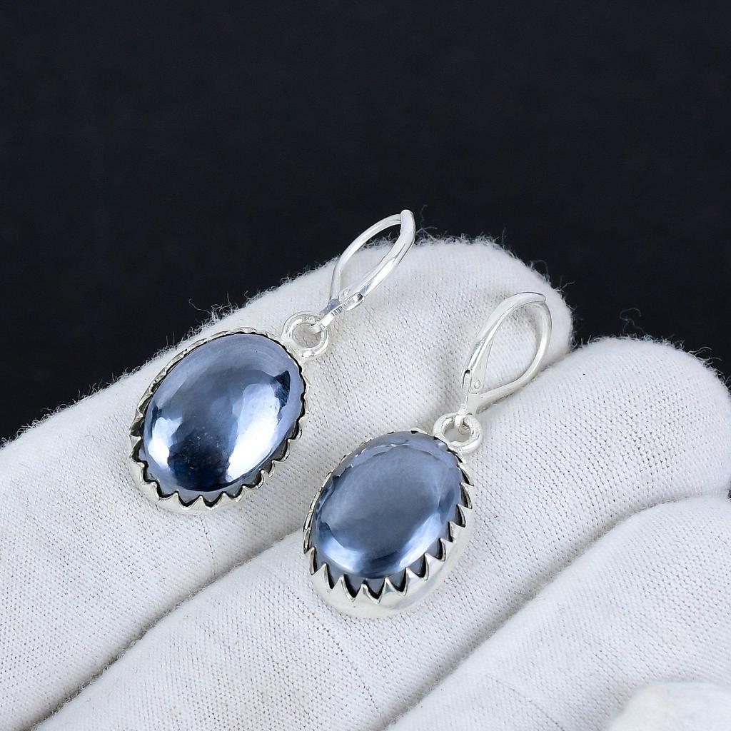 Natural Shungite Gemstone 925 Sterling Silver Earring, Boho Silver Jewelry Dangle Earrings, Gifts For BIrthday Gifts For Her